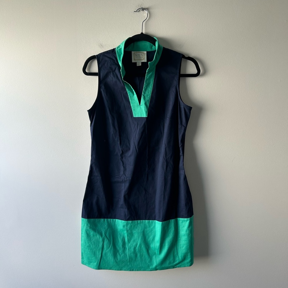 Sail to Sable navy blue and green colorblock sleeveless dress